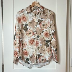 Elie by Elie Tahari Soft Floral Satin Button-Up Blouse 🌸✨